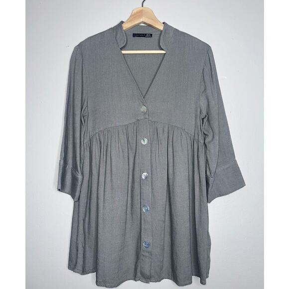 Black Tape Long Sleeve Linen Blend Button Up Tunic V-Neck Light Gray Size XS - Picture 2 of 8